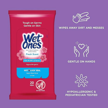Wet Ones Mixed 13 Piece Bundle of Human & Cat Wet Wipes, Fresh Scent | 10 Packs Antibacterial Hand and Face Wipes, 20ct Plus 3 Packs for Pets Multipurpose Cat Wipes, 50ct