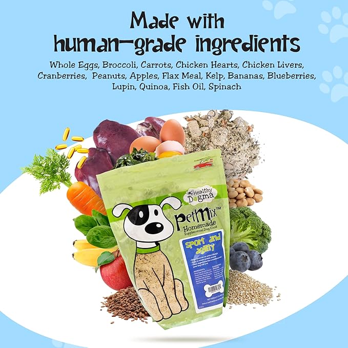 Healthy Dogma - PetMix Dehydrated Dog Food for Allergies, Joint Support & Mobility - Grain Free, Raw, Homemade Dog Food (Sport & Agility, 2 lbs)
