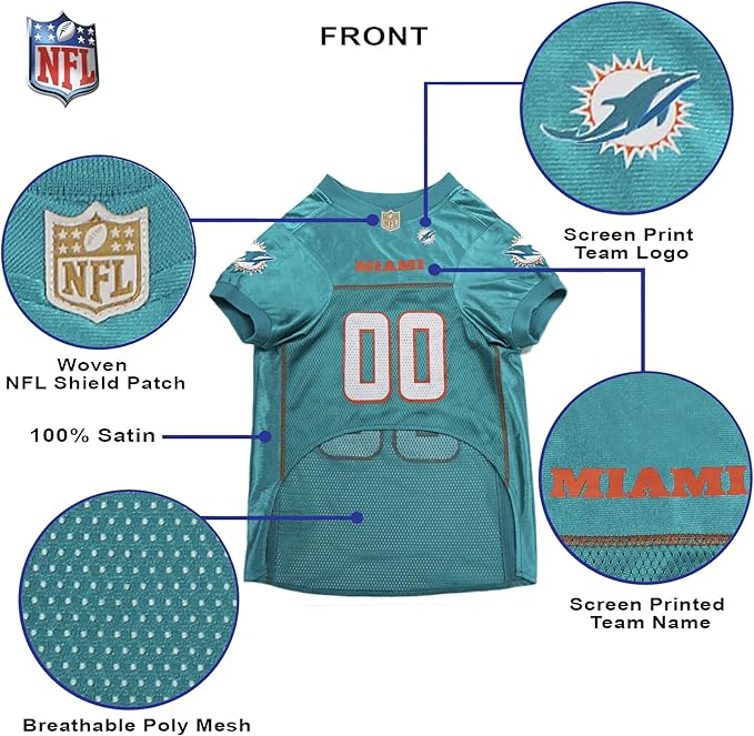 NFL Miami Dolphins Dog Jersey, Size: X-Small. Best Football Jersey Costume for Dogs & Cats. Licensed Jersey Shirt