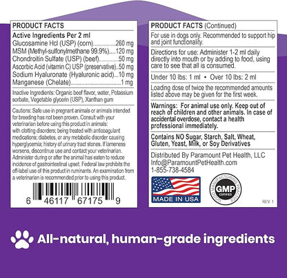 All Natural Glucosamine for Dogs - 260mg Glucosamine for Small Dogs - Liquid Dog Joint Supplement & Dog Glucosamine - Safe Joint Supplement for Dogs