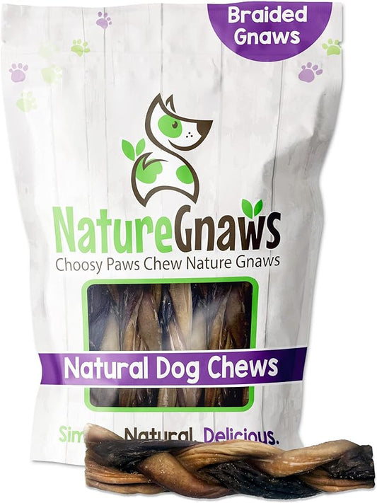 Nature Gnaws Braided Gnaws for Dogs - Premium Natural Beef Dog Chew Treats - Combo of Bully Sticks, Gullet Jerky and Tripe Twists - Rawhide Free