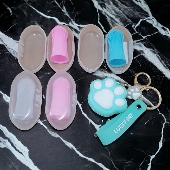 Dog Toothbrush Tooth Brushing Kit, Finger for Teeth Cleaning & Dog Dental Care, Cat Dogs Small Breed, Medium Large Dogs, Cleaning & Care, 4 Packs - Ergonomic with Surround Bristles