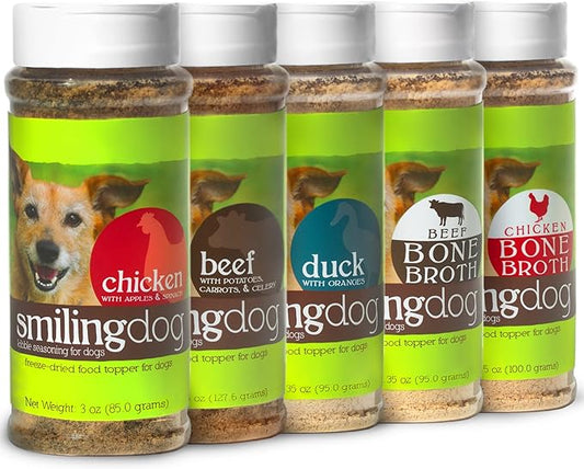 Herbsmith Kibble Seasoning – DIY Raw Coated Kibble Mixer - Dog Food Topper for Picky Eaters [x5 Variety Bundle]]