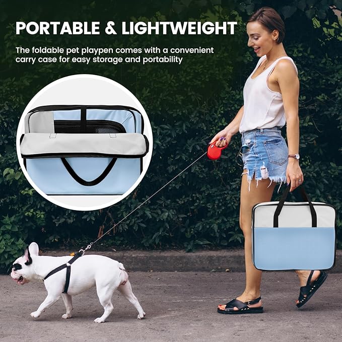 X-ZONE PET Portable Foldable Pet Dog Cat Playpen Crates Kennel/Premium 600D Oxford Cloth,Removable Zipper Top, Indoor and Outdoor Use (XL, Blue)