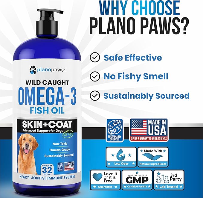 Omega 3 Fish Oil for Dogs - Better Than Salmon Oil for Dogs - Dog Fish Oil Supplement - Reduce Shedding & Itching - Supports Joints, Brain, Heart Health- Dog Skin and Coat Supplement - Fish Oil Liquid