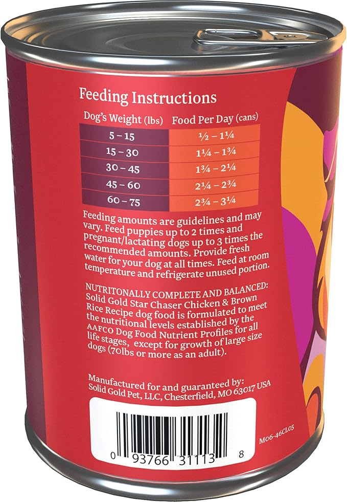 Solid Gold Canned Dog Food for Adult & Senior Dogs - Made with Real Chicken and Whole Grains - Star Chaser High Calorie Wet Dog Food for Healthy Digestion and Immune Support…