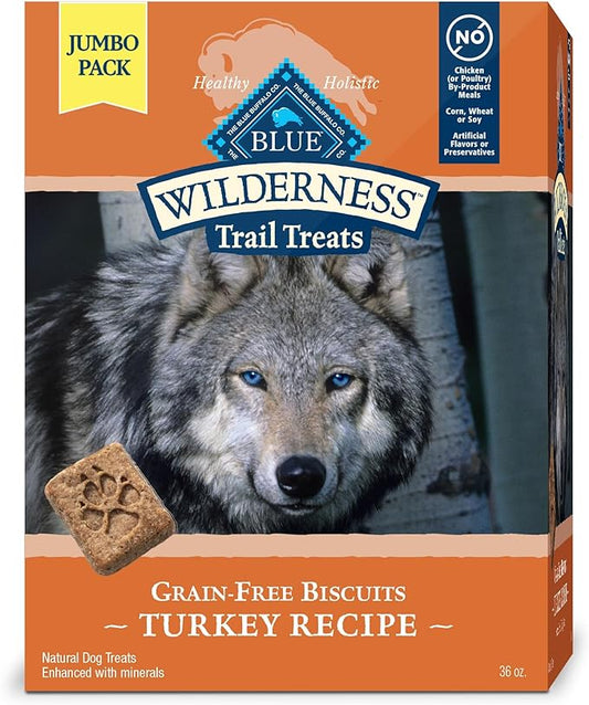 Blue Buffalo Wilderness Trail Treats Crunchy Dog Biscuits Grain-Free and High-Protein Dog Treats, Turkey Recipe 36-oz. Box