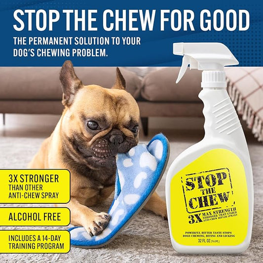 EBPP Stop the Chew 3X Strength Anti Chew Spray for Dogs - No Chew Spray for Puppies - Alcohol Free Dog Deterrent Spray - Bitter Spray for Dogs to Stop Chewing - Powerful No Chew Spray for Dogs - 32oz
