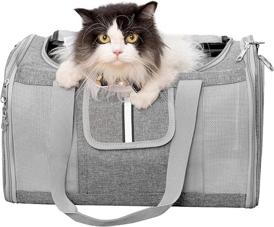 Sedioso Pet Carrier for Large and Medium Cats, 17.7X 10.6X 10.6in Carrier for 2 Kitties, All-Sided Mesh Cat Carrier with Great Ventilation, Portable Soft Sided Carrier Up to 25lbs for Traveling(Grey)