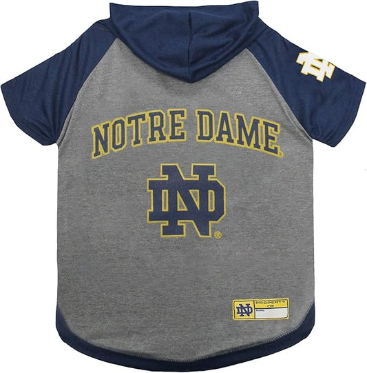 NCAA NOTRE DAME FIGHTING IRISH HOODIE for DOGS & CATS, SMALL COLLEGIATE Licensed DOG HOODY Tee Shirt. Sports HOODY T-Shirt for Pets. COLLEGE Sporty Dog Hoodie Shirt.