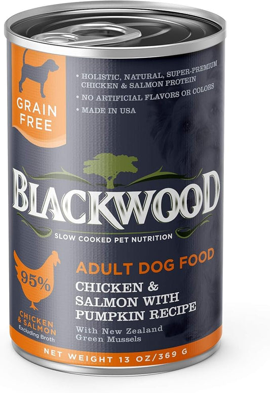 Blackwood Pet Food Grain Free Wet Dog Food Made in USA [All Natural Canned Dog Food], Chicken & Salmon with Pumpkin, 13 oz. can, Pack of 12