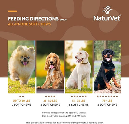 NaturVet All-in-One Dog Supplement - for Joint Support, Digestion, Skin, Coat Care – Dog Multivitamins with Minerals, Omega-3, 6, 9 – Wheat-Free Vitamins for Dogs – 60 Soft Chews