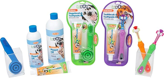 3-Sided Toothbrush For Brushing Dog's Teeth, Assorted Colors | Best Dental Care For Dogs For Fresh Breath | Small Breed Dog Toothbrushes, 2 Pack