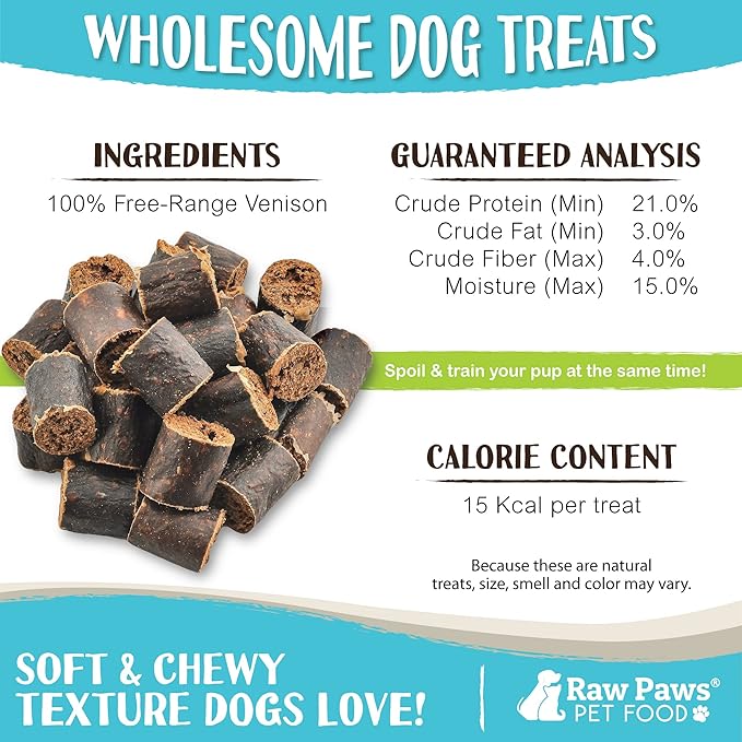 Raw Paws Wild-Caught Venison Treats for Dogs, 6-oz - Packed in USA - Real Meat Venison Jerky Dog Treats Free-Range Venison Dog Jerky Treats - All-Natural, Grain, Corn & Soy Free Venison Dog Treats