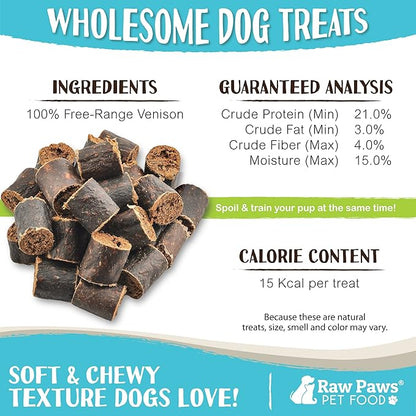 Raw Paws Wild-Caught Venison Treats for Dogs, 6-oz - Packed in USA - Real Meat Venison Jerky Dog Treats Free-Range Venison Dog Jerky Treats - All-Natural, Grain, Corn & Soy Free Venison Dog Treats