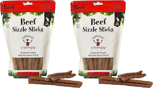 2 Pack of Beef Sizzle Sticks Dog Chew Treats, 12 Ounces each, Made in The USA