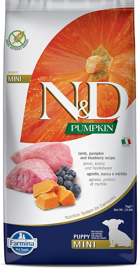 Farmina N&D Dog Dry Puppy Grain Free Pumpkin Mini Lamb & Blueberry 15.4 Pounds