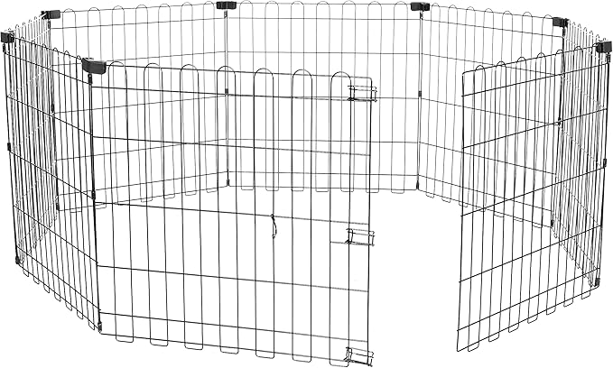 Amazon Basics Foldable Octagonal Metal Exercise Pet Play Pen for Dogs, Fence Pen, No Door, Extra Small, 60 x 60 x 24 Inches, black