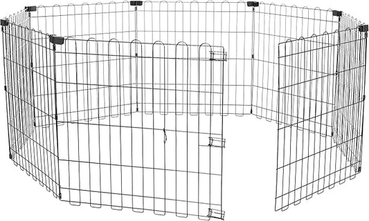 Amazon Basics Foldable Octagonal Metal Exercise Pet Play Pen for Dogs, Fence Pen, No Door, Extra Small, 60 x 60 x 24 Inches, black