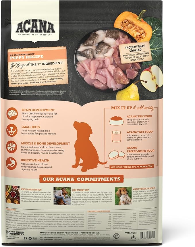 ACANA Grain Free Dry Dog Food, Puppy Recipe, 13lb