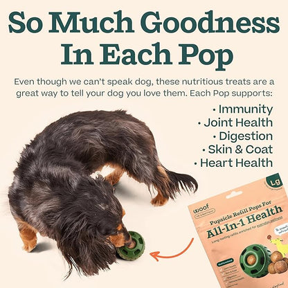 WOOF Pupsicle Refill Pops for All-in-1 Health - Long-Lasting Multivitamin Refills for The Pupsicle Toy - with Vitamins A, B, D, Iron, Magnesium, and Fiber - Large Pops - 7 count