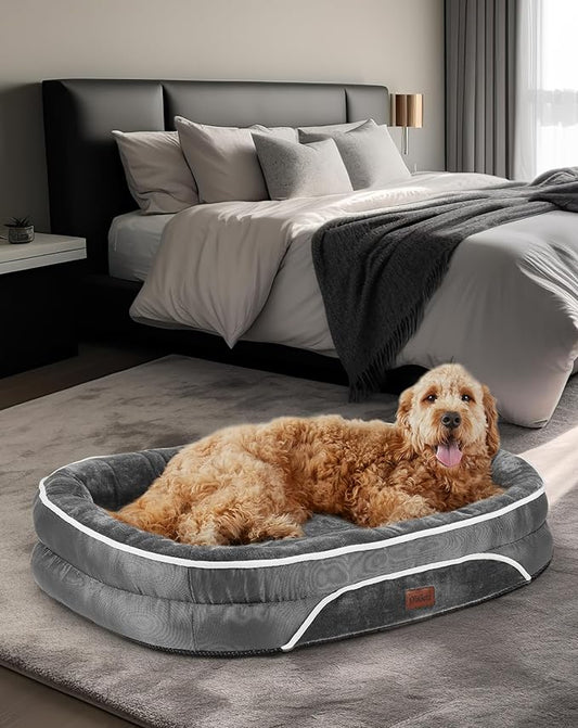 Orthopedic Dog Bed for Extra Large Dogs, Dog Couch Design with Egg Foam Support, Removable, Machine Washable Plush Cover and Non-Slip Bottom with Four Sided Bolster Cushion (Gray)