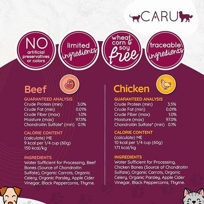 Caru - Grass-Fed Beef Bone Broth for Dogs and Cats, Moistens Dry Food or Pour Over Freeze Dried Raw Food, Grain and Gluten Free, Non-GMO Ingredients (1.1 lbs).
