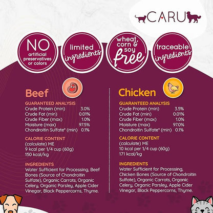 Caru - Grass-Fed Beef Bone Broth for Dogs and Cats, Moistens Dry Food or Pour Over Freeze Dried Raw Food, Grain and Gluten Free, Non-GMO Ingredients (1.1 lbs).