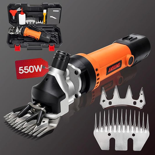 Sheep Shears Electric 550W - Upgraded Professional Sheep Clippers One Blade, 6 Speed Heavy Duty Livestock Haircut for Grooming Sheep Goats Large Dog Thick Coats Animals No Lubricant(Orange)