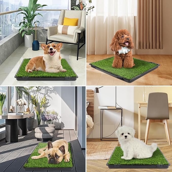 Dog Grass Pad with Tray: Reusable Training Pad with 2-Pack Replaceable Artificial Grass - Quick Absorbent Indoor Portable Dog Patio Potty, Washable Pee Pad For Small Medium To Large Dog, 22"x18" Black