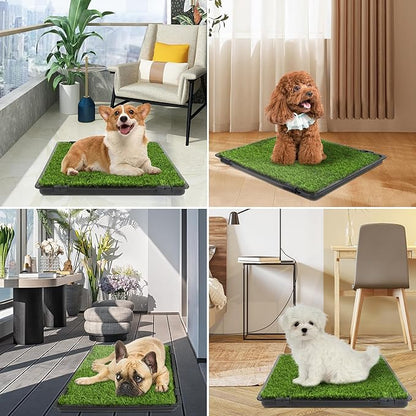 Dog Grass Pad with Tray: Reusable Training Pad with 2-Pack Replaceable Artificial Grass - Quick Absorbent Indoor Portable Dog Patio Potty, Washable Pee Pad For Small Medium To Large Dog, 22"x18" Black