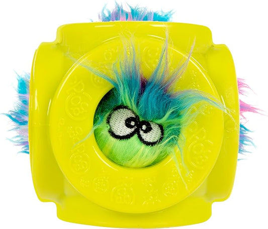goDog Cage Ball 2-in-1 Burrow Bounced w/Furballz Squeaky Plush Ball Dog Toy - Yellow, One Size