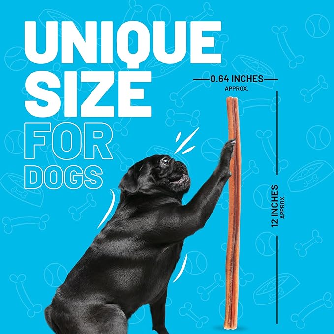 Sitka Farms Bully Sticks XL 12 inch - 12 Count - Bully Sticks Long Lasting Dental Dog Treats for All Dogs and Puppies - Single Ingredient Bully Sticks for All Chewers - No Bones or Hide