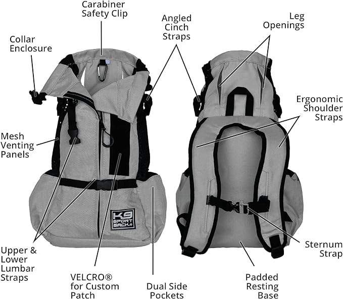 K9 Sport Sack | Dog Carrier Adjustable Backpack (X-Small, Air 2 - Charcoal Grey)