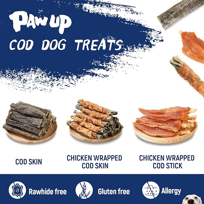 Dog Treats, Cod Skins Dog Treat with Taurine, One-Ingredient Grain-Free Chew Fish Skin Rolls with Rich in Omega3, 8 oz (Cod Skin)