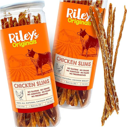 Riley's Slims Chicken Sticks for Dogs - USA Sourced Dehydrated Chicken Dog Treats - Chicken Strips Dog Jerky Treats Made in The USA - 2 Pack