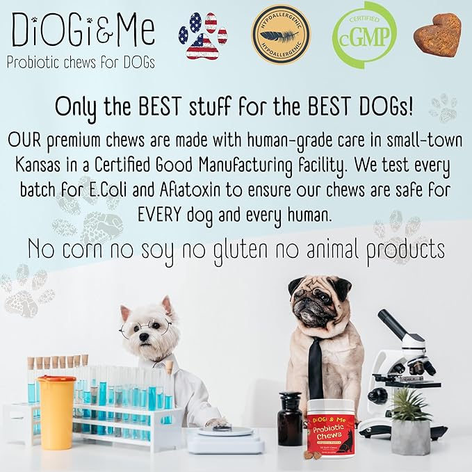 DiOGi and Me Probiotics for Dogs - Digestive Enzymes for Gut Flora, Caprophagia, Diarrhea & Bowel Support - Clinically Studied DE111 - Dog Supplement Soft Chew for Pet Immune System