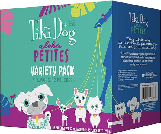 Tiki Dog Aloha Petites, Variety Pack, Nutrient Dense Meat, Wet Dog Food For Small Breed Dogs and All Life Stages, 3 oz. Pouch, Pack of 12