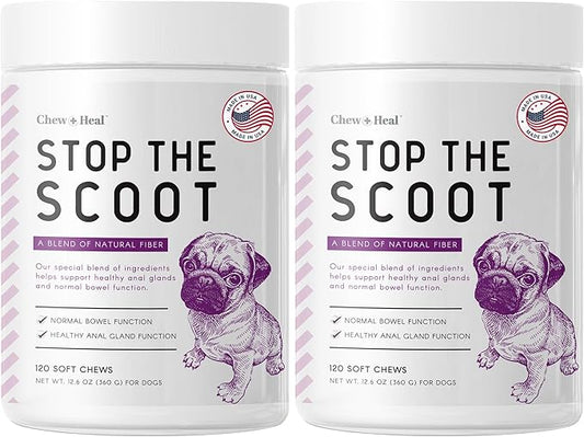 Stop The Scoot Fiber for Dogs - 240 Soft Chews with Pumpkin Powder for Healthy Anal Gland Function - Vet Recommended, Made in The USA