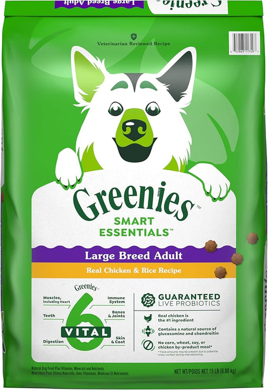 Greenies Smart Essentials Adult Large Breed High Protein Dry Dog Food Real Chicken & Rice Recipe, 15 lb. Bag