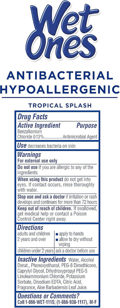 Wet Ones Mixed 13 Piece Bundle of Human & Pet Wet Wipes, Tropical Splash Scent| 10 Pk Antibacterial Wipes, 20 Ct Plus 3 Cannisters for Pets Deodorizing Multi-Purpose Dog Wipes 50ct