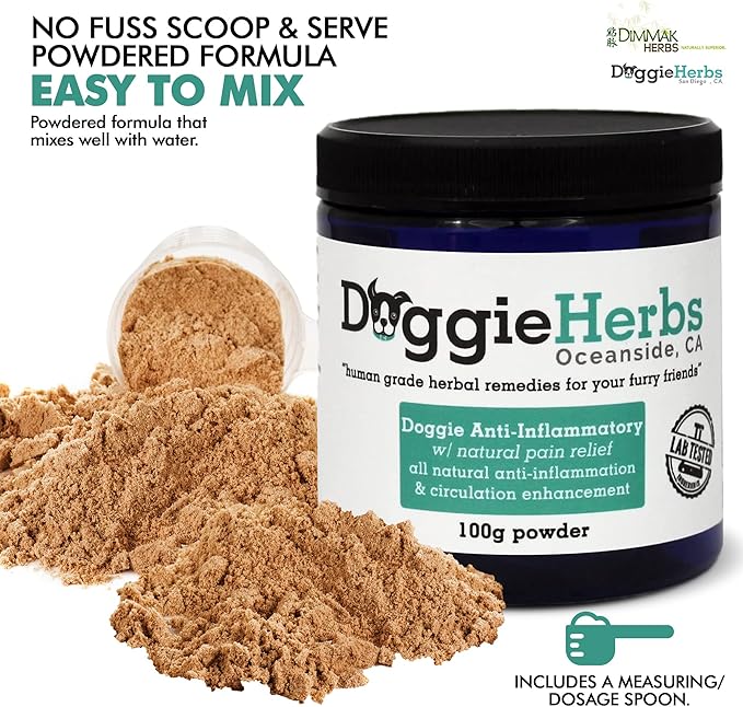 Anti-Inflammatory for Dogs w Turmeric (Curcumin) | Human Grade Dog Pain Relief, Arthritis Supplement – 100g by Doggie Herbs