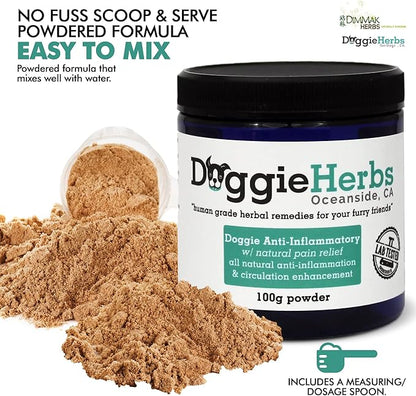 Anti-Inflammatory for Dogs w Turmeric (Curcumin) | Human Grade Dog Pain Relief, Arthritis Supplement – 100g by Doggie Herbs
