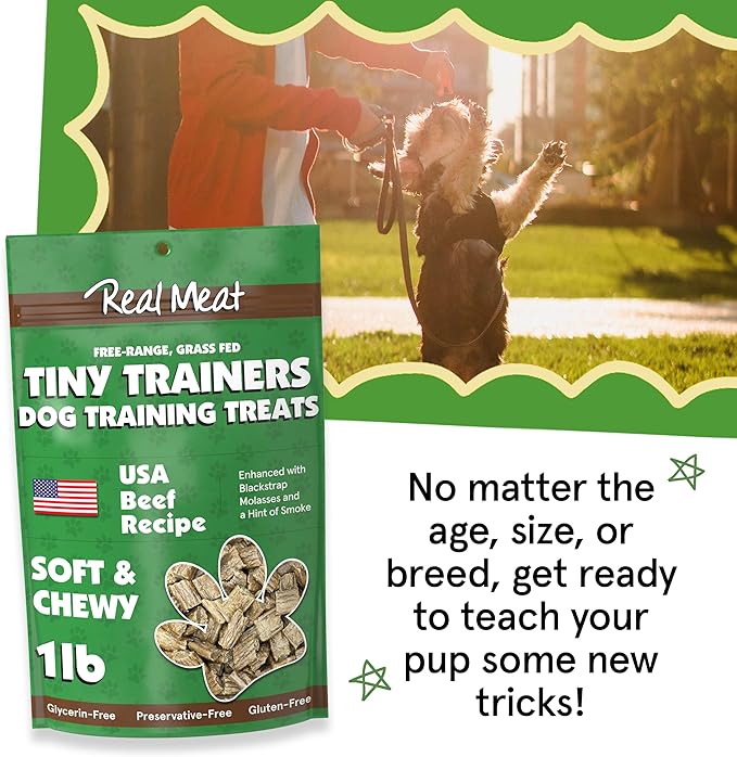 Real Meat Tiny Trainer Bites Dog Treats - 1lb of USA-Made Soft & Chewy Air-Dried Beef Training Treats for Dogs & Puppies - All-Natural Grain-Free Dog Training Treats with Free-Range Grass-Fed Beef