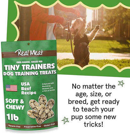Real Meat Tiny Trainer Bites Dog Treats - 1lb of USA-Made Soft & Chewy Air-Dried Beef Training Treats for Dogs & Puppies - All-Natural Grain-Free Dog Training Treats with Free-Range Grass-Fed Beef