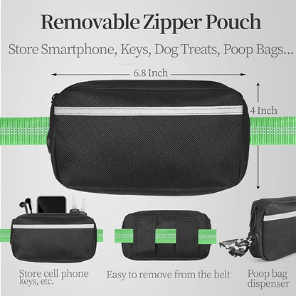 iYoShop Hands Free Dog Leash with Zipper Pouch, Dual Padded Handles and Durable Bungee for Walking, Jogging and Running Your Dog (Large, 25-120 lbs, Emerald)