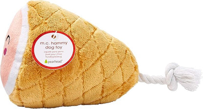 Pearhead Pet M.C. Hammy Plush and Rope Squeaker Dog Toy, Thanksgiving Fall Holiday Ham Pet Toy, Small or Medium Dog Durable Fetch Toy