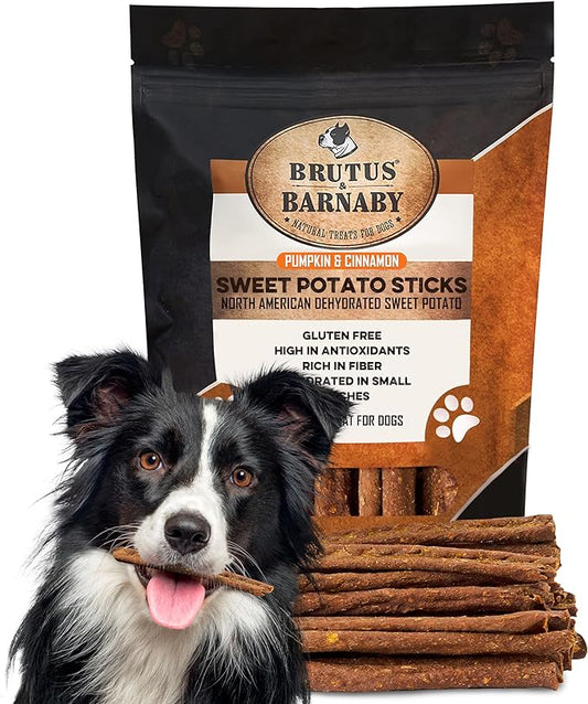 BRUTUS & BARNABY USA Sweet Potato Dog Treats - Grain Free, Cinnamon Pumpkin Crunchy Sticks are Great Tasting, Promotes Positive Dog Gut Health with Natural Anti-Diarrhea Properties,(2lb Bag)