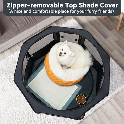 PETSFIT Dog Playpen, 36" Sturdy Pop Up Dog Kennel Foldable Dog Pen Indoor Outdoor Puppy Playpen for Medium Dogs Cats with Traveling Bag Zipper Sealed Removable Mesh Top Leakproof Bottom Mat Blue M