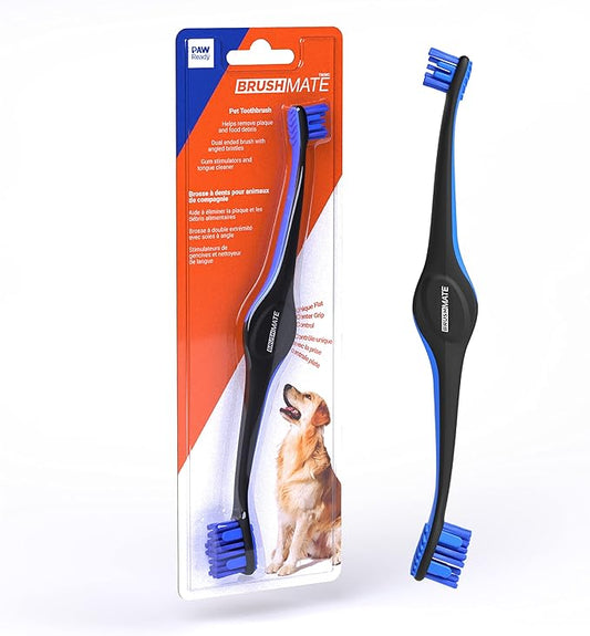 Dual-Size Angled Soft Brush Heads Toothbrush for Pet Puppies, Dogs, and Cats - Ergonomic Handle, Long Neck, Special Rubber Stimulators - Dental Care Tool for Healthy Oral Hygiene